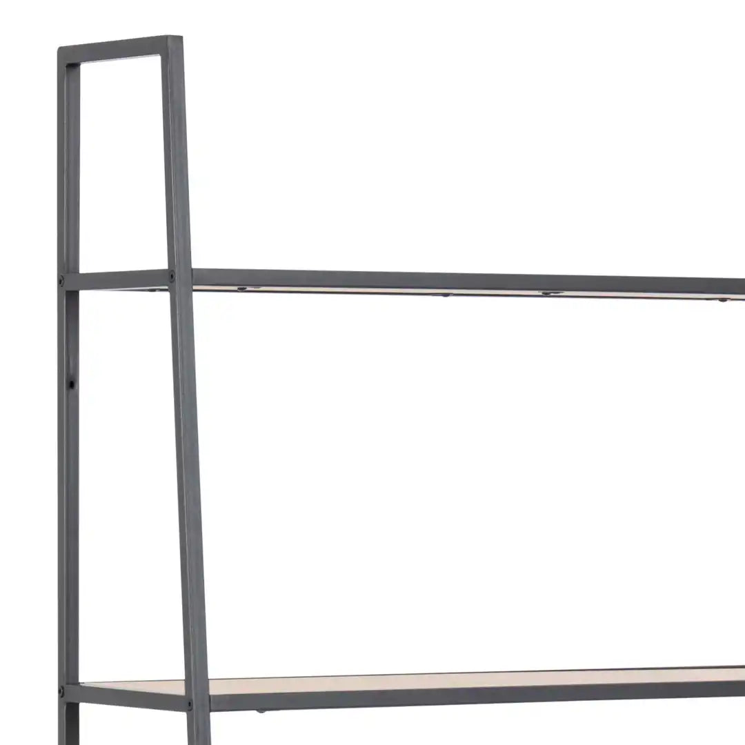 Seaford Black Metal Ladder Bookcase with 5 Oak Shelves - Price Crash Furniture