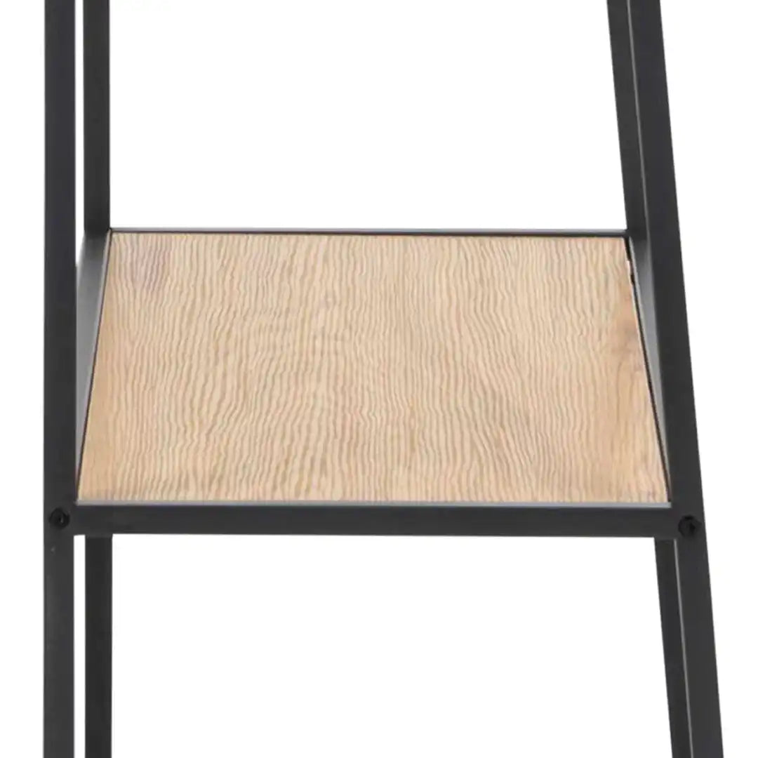 Seaford Black Metal Ladder Bookcase with 5 Oak Shelves - Price Crash Furniture