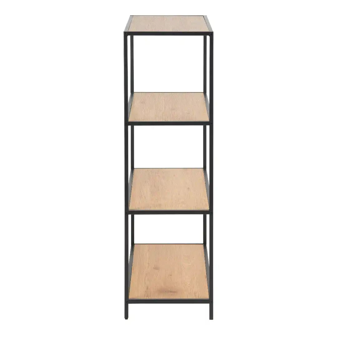 Seaford Black Metal Low Bookcase with 3 Oak Shelves - Price Crash Furniture