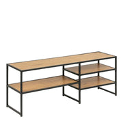 Seaford Black Metal Open TV Unit with 3 Oak Shelves - Price Crash Furniture