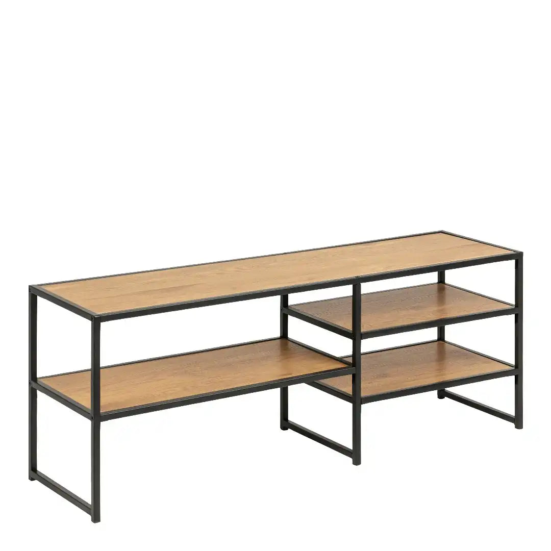 Seaford Black Metal Open TV Unit with 3 Oak Shelves - Price Crash Furniture