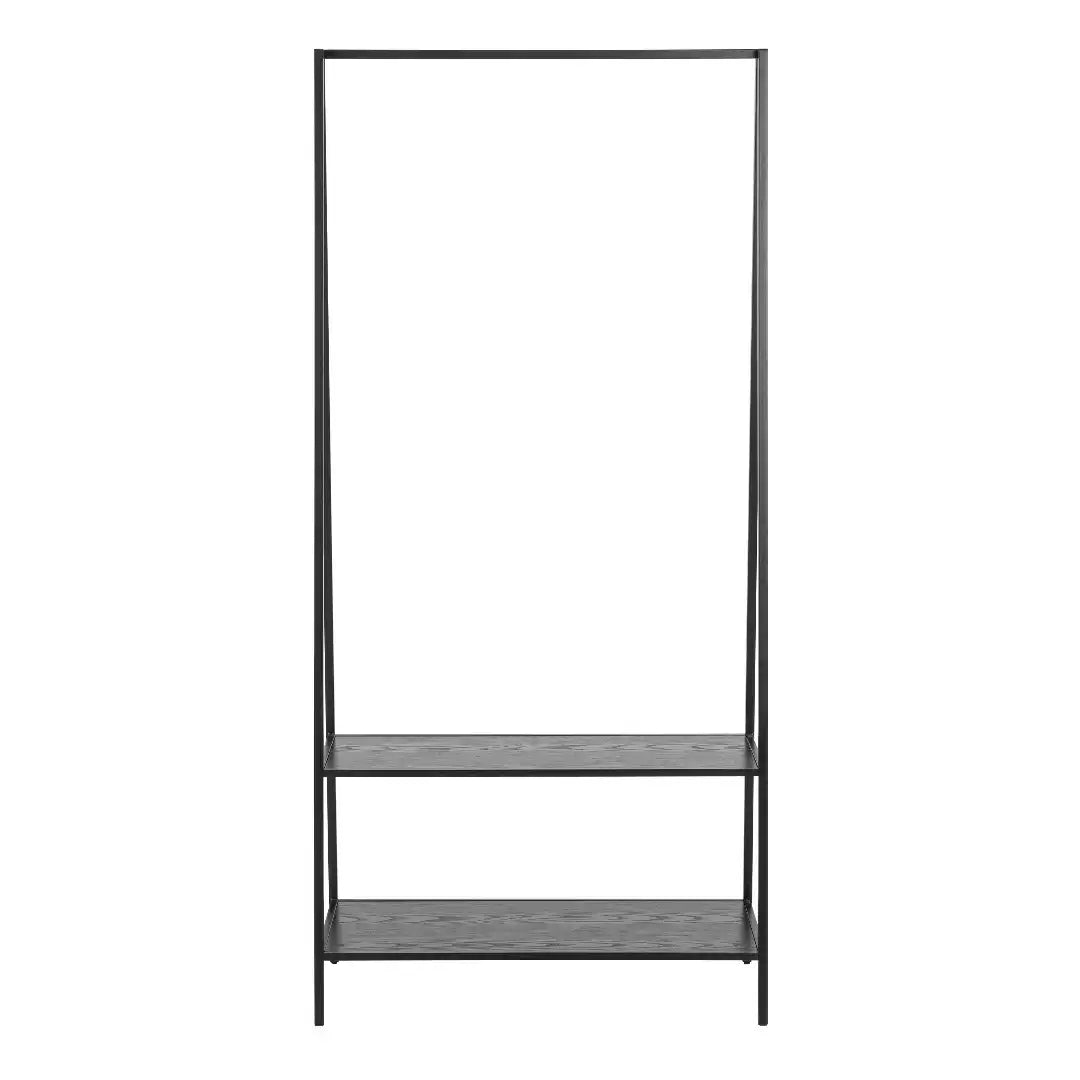 Seaford Clothes Rack with 2 shelves in Black - Price Crash Furniture