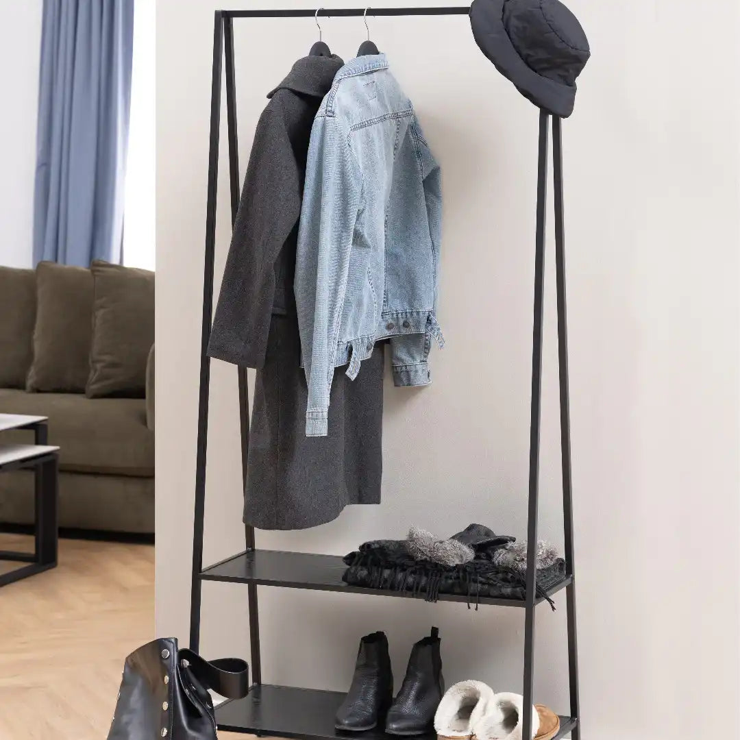 Seaford Clothes Rack with 2 shelves in Black - Price Crash Furniture