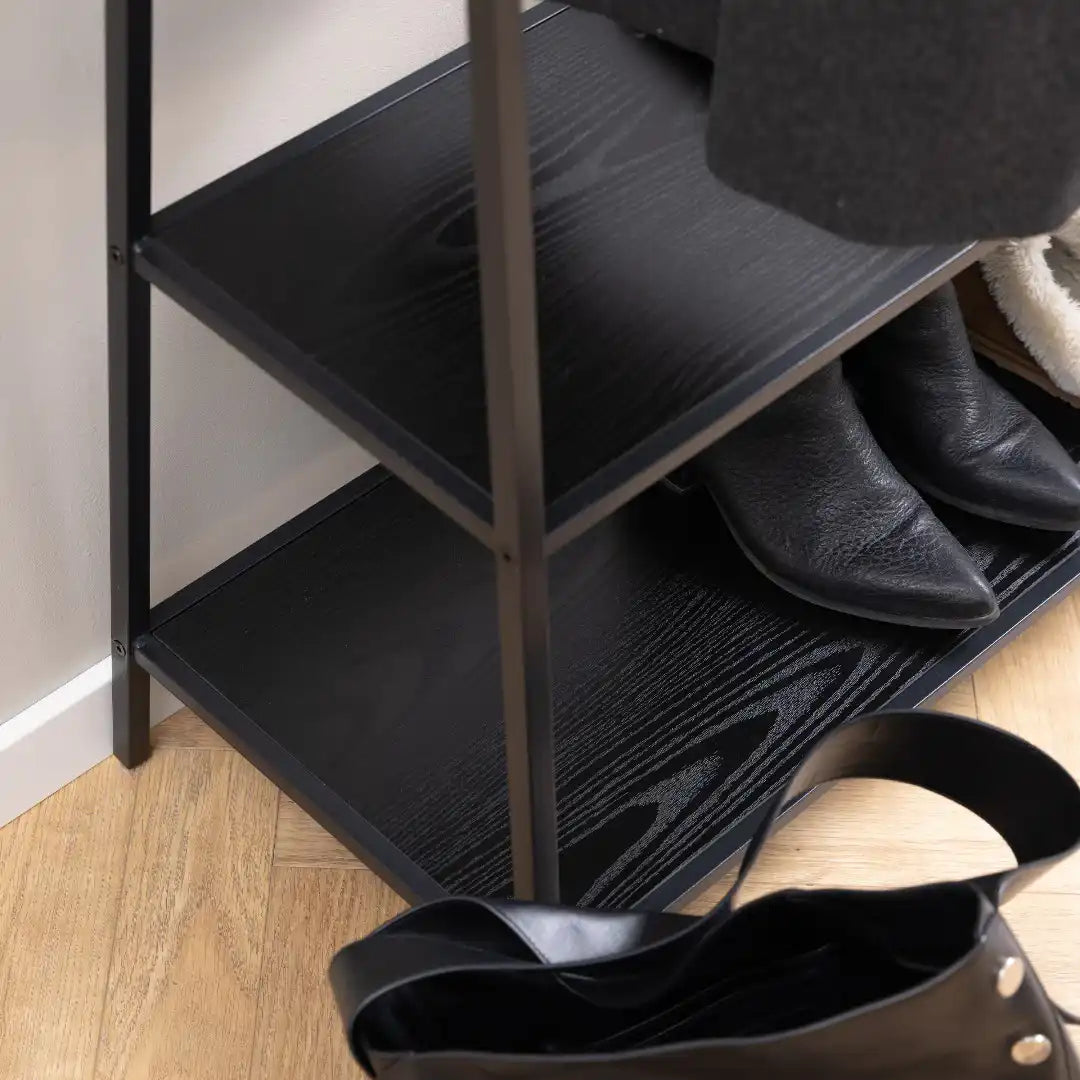Seaford Clothes Rack with 2 shelves in Black - Price Crash Furniture