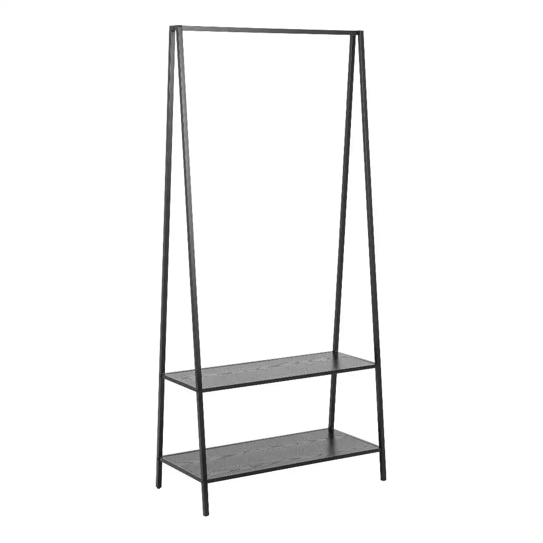 Seaford Clothes Rack with 2 shelves in Black - Price Crash Furniture