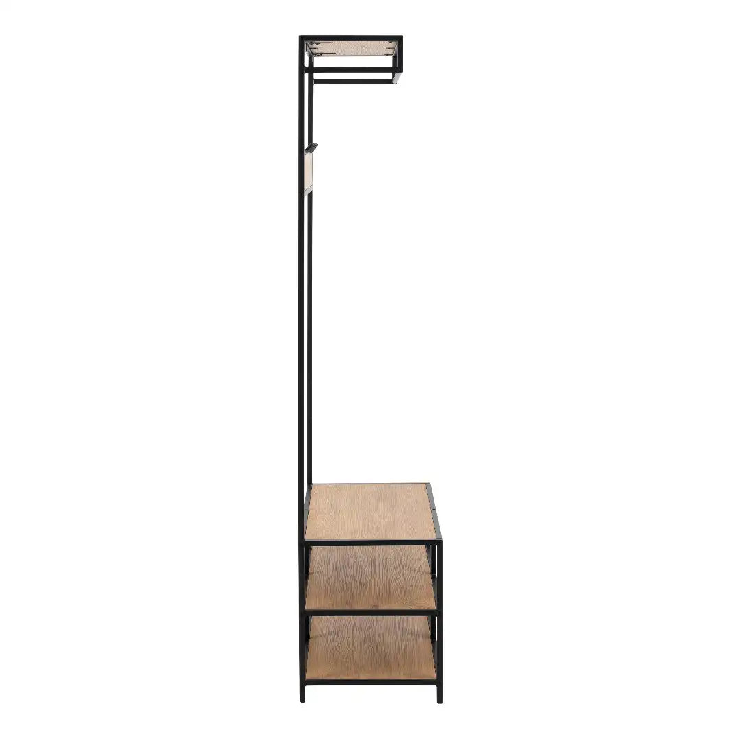 Seaford Clothes Rack with 3 Shelves in Black and Oak - Price Crash Furniture