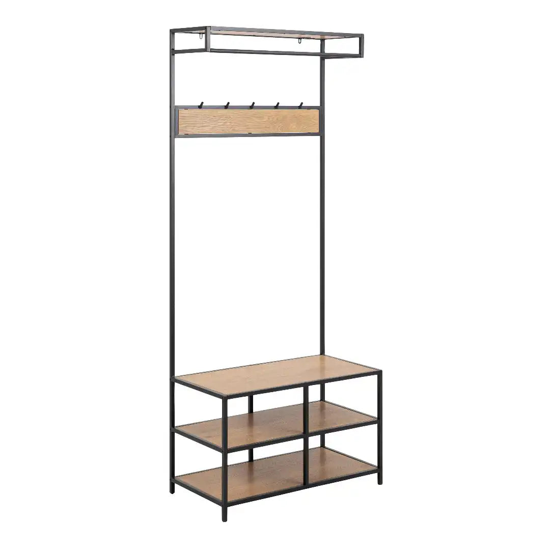 Seaford Clothes Rack with 3 Shelves in Black and Oak - Price Crash Furniture