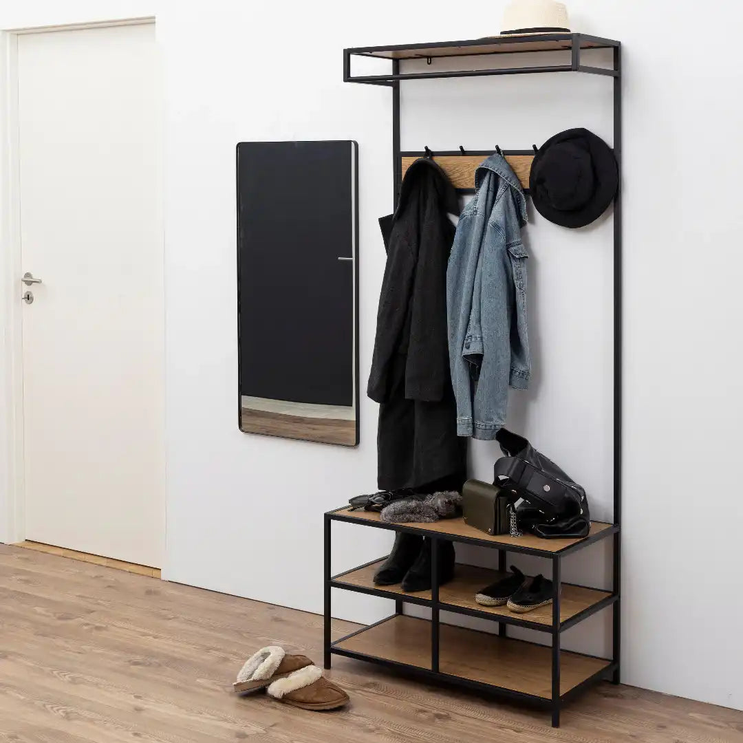 Seaford Clothes Rack with 3 Shelves in Black and Oak - Price Crash Furniture