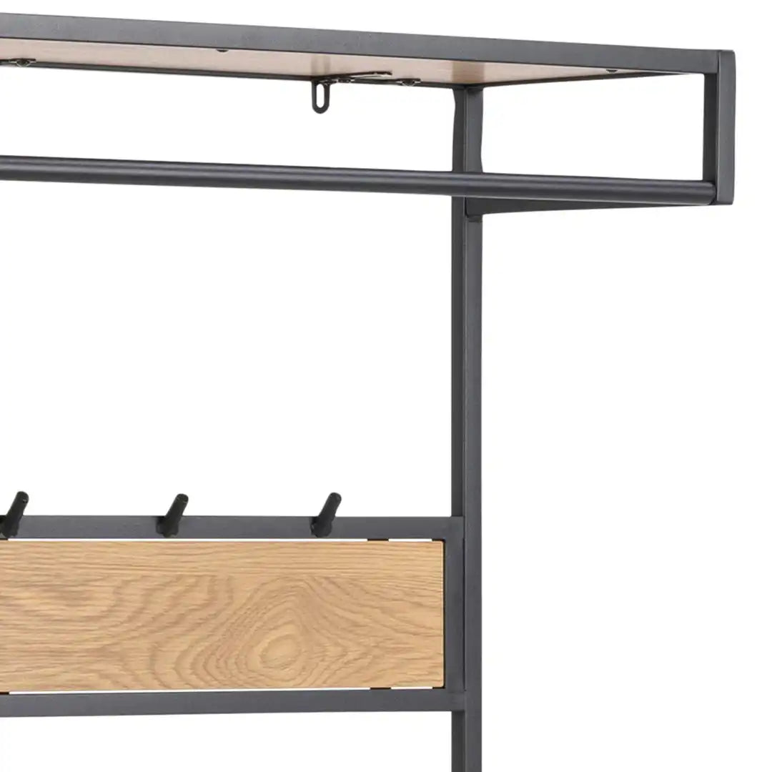 Seaford Clothes Rack with 3 Shelves in Black and Oak - Price Crash Furniture