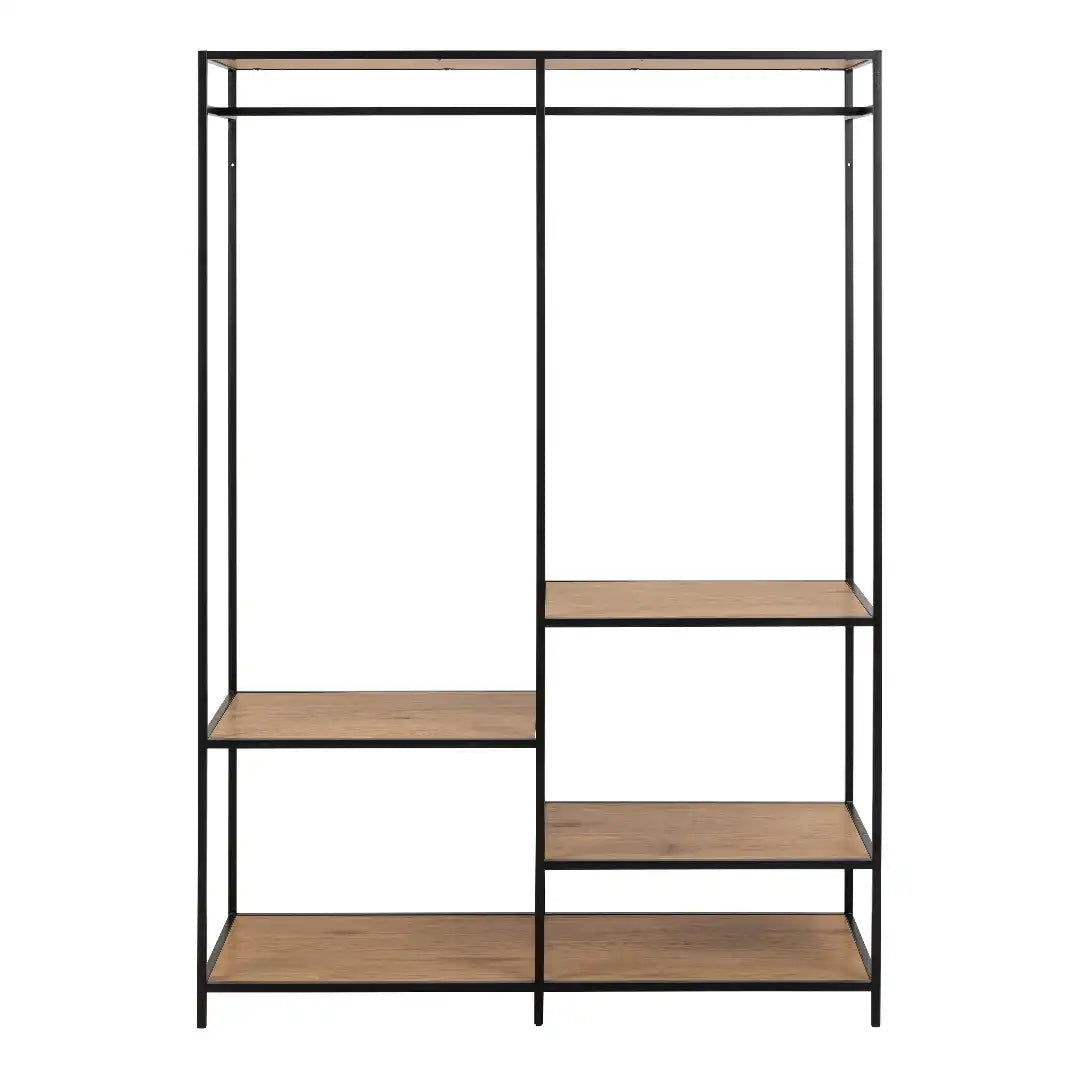 Seaford Clothes Rack with 4 Shelves in Black and Oak - Price Crash Furniture