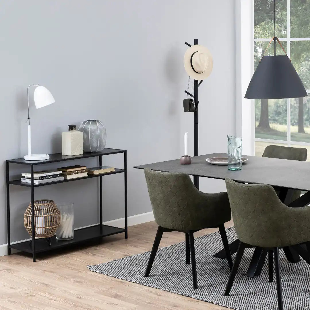 Seaford Console Table with 2 Shelves in Black - Price Crash Furniture