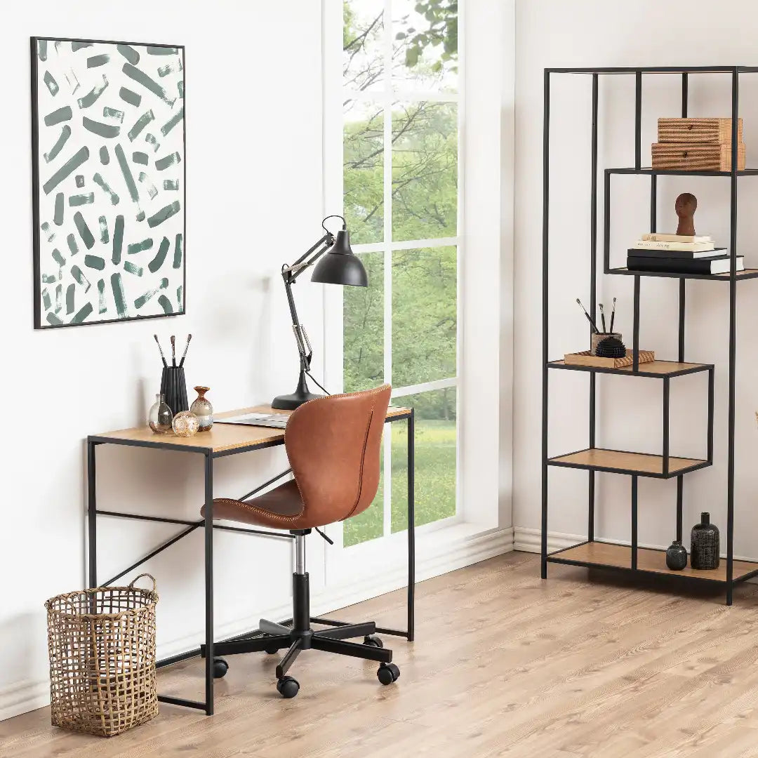 Seaford Office Desk in Black & Oak - Price Crash Furniture
