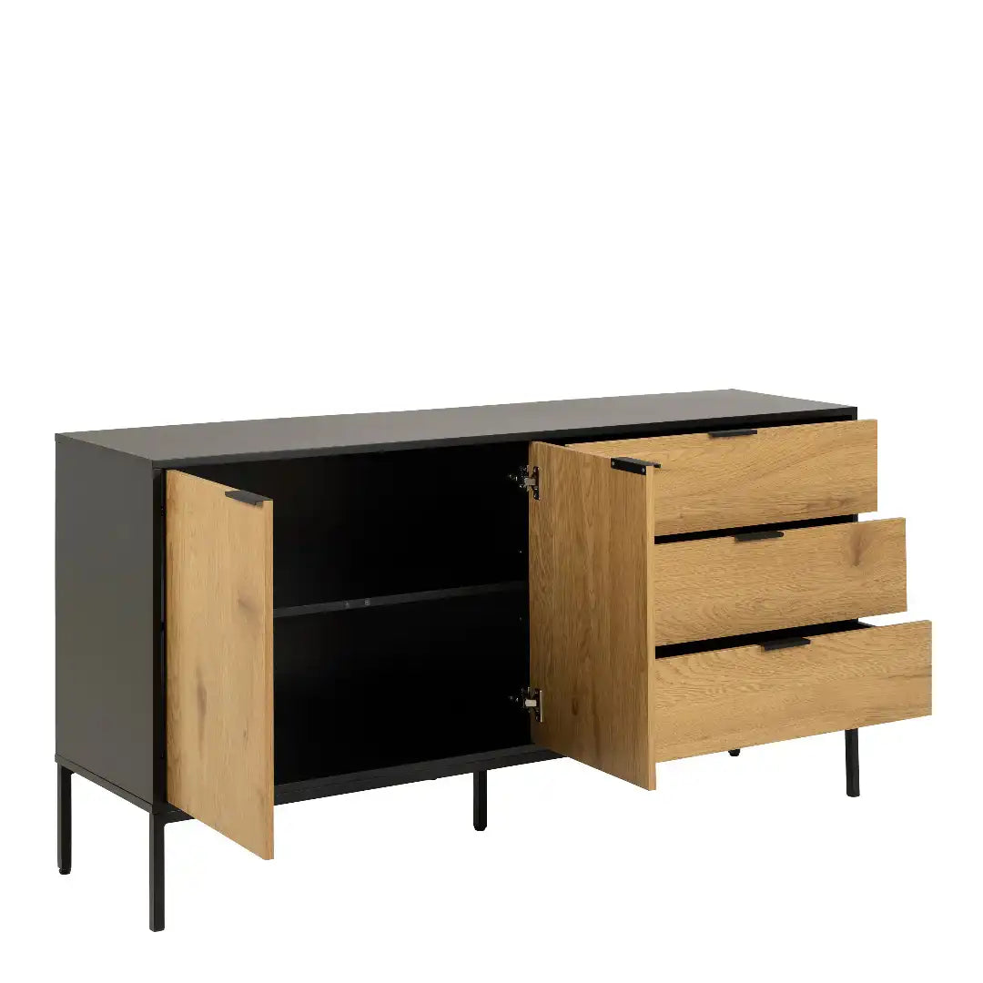 Seaford Sideboard with 2 Doors and 3 Drawers in Black - Price Crash Furniture