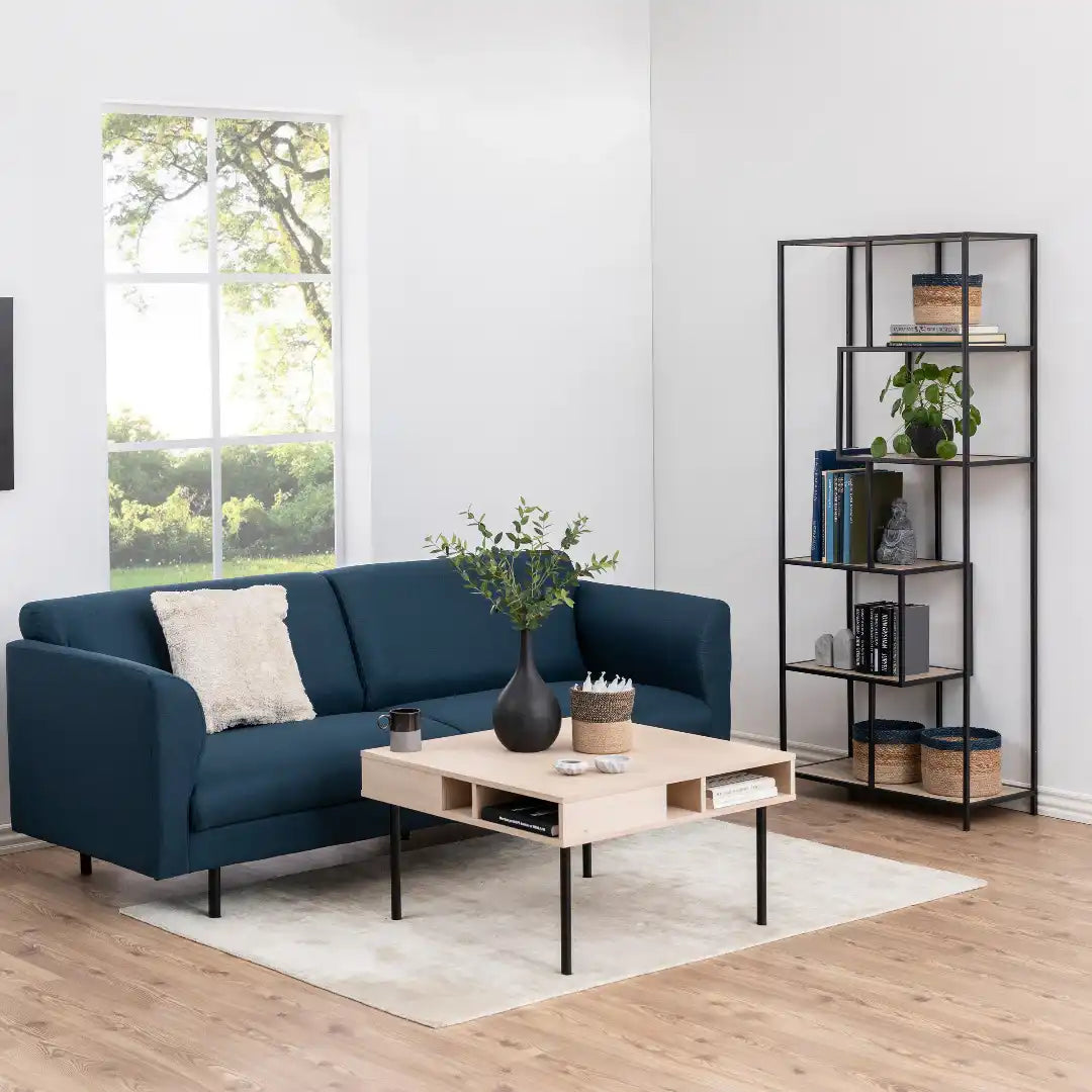 Seaford Tall Black Metal Bookcase with 5 Oak Shelves - Price Crash Furniture