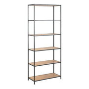 Seaford Tall Black Metal Bookcase with 5 Shelves in Oak - Price Crash Furniture