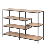 Seaford Wide Black Metal Bookcase with 4 Oak Shelves - Price Crash Furniture