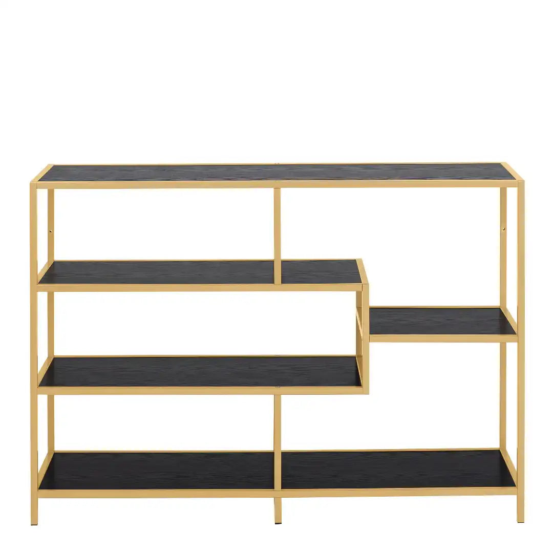 Seaford Wide Gold Metal Bookcase with 4 Black Shelves - Price Crash Furniture