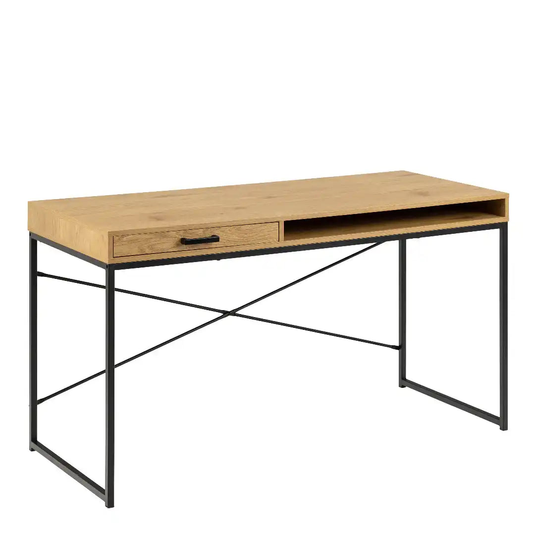 Seaford Office Desk with 1 Drawer in Black and Oak - Price Crash Furniture