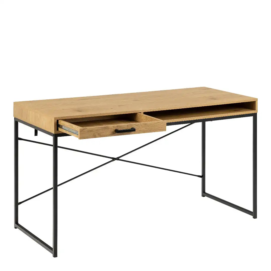 Seaford Office Desk with 1 Drawer in Black and Oak - Price Crash Furniture