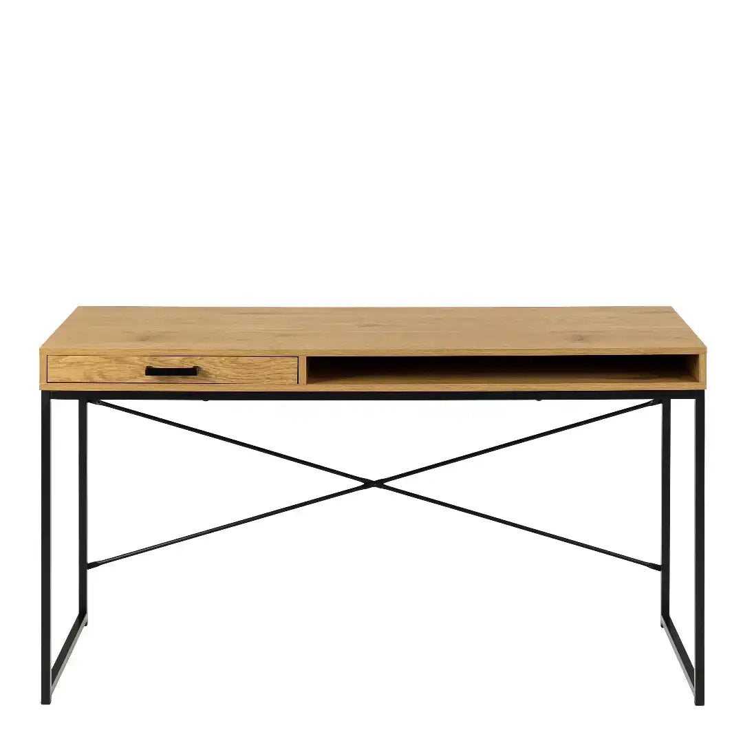 Seaford Office Desk with 1 Drawer in Black and Oak - Price Crash Furniture