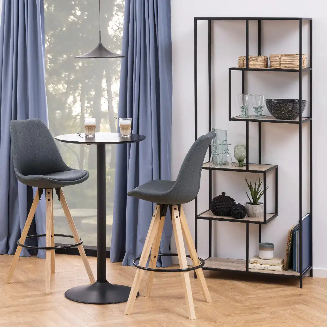 Seaford Tall Black Metal Bookcase with 5 Sonoma Oak Shelves - Price Crash Furniture