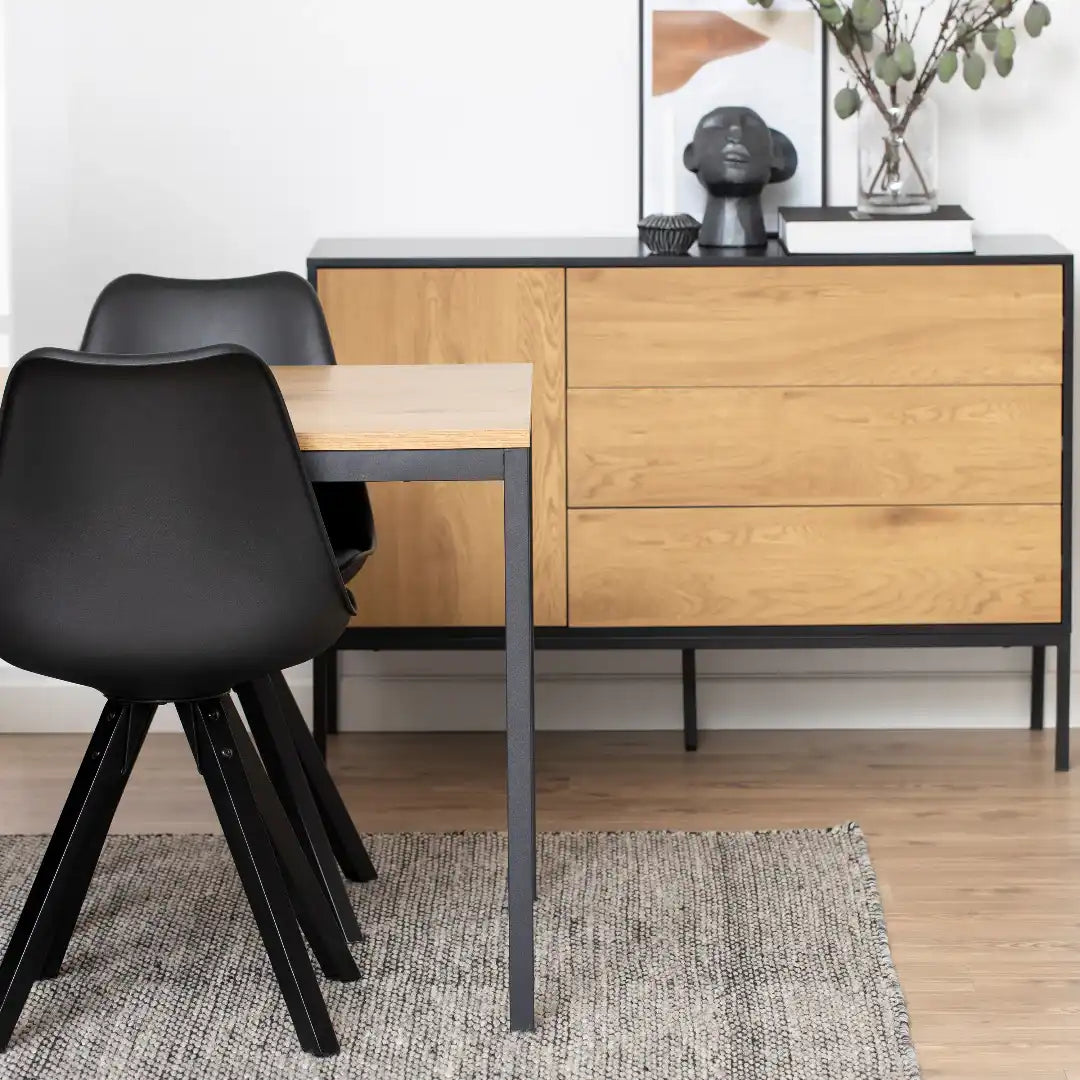 Seaford Dining Table in Black & Oak - Price Crash Furniture