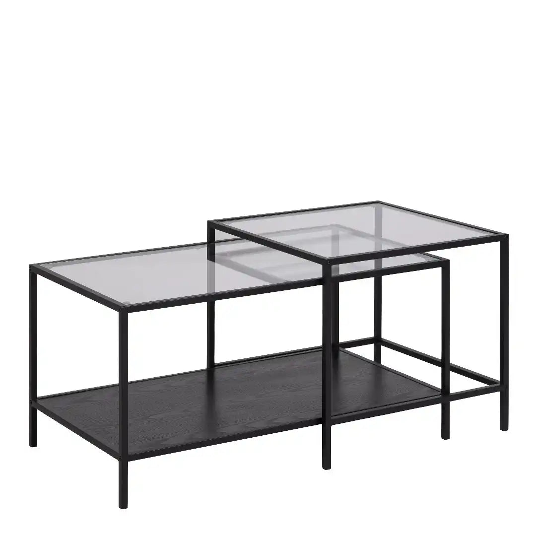 Seaford Black Metal Coffee Table Set with Glass Top - Price Crash Furniture