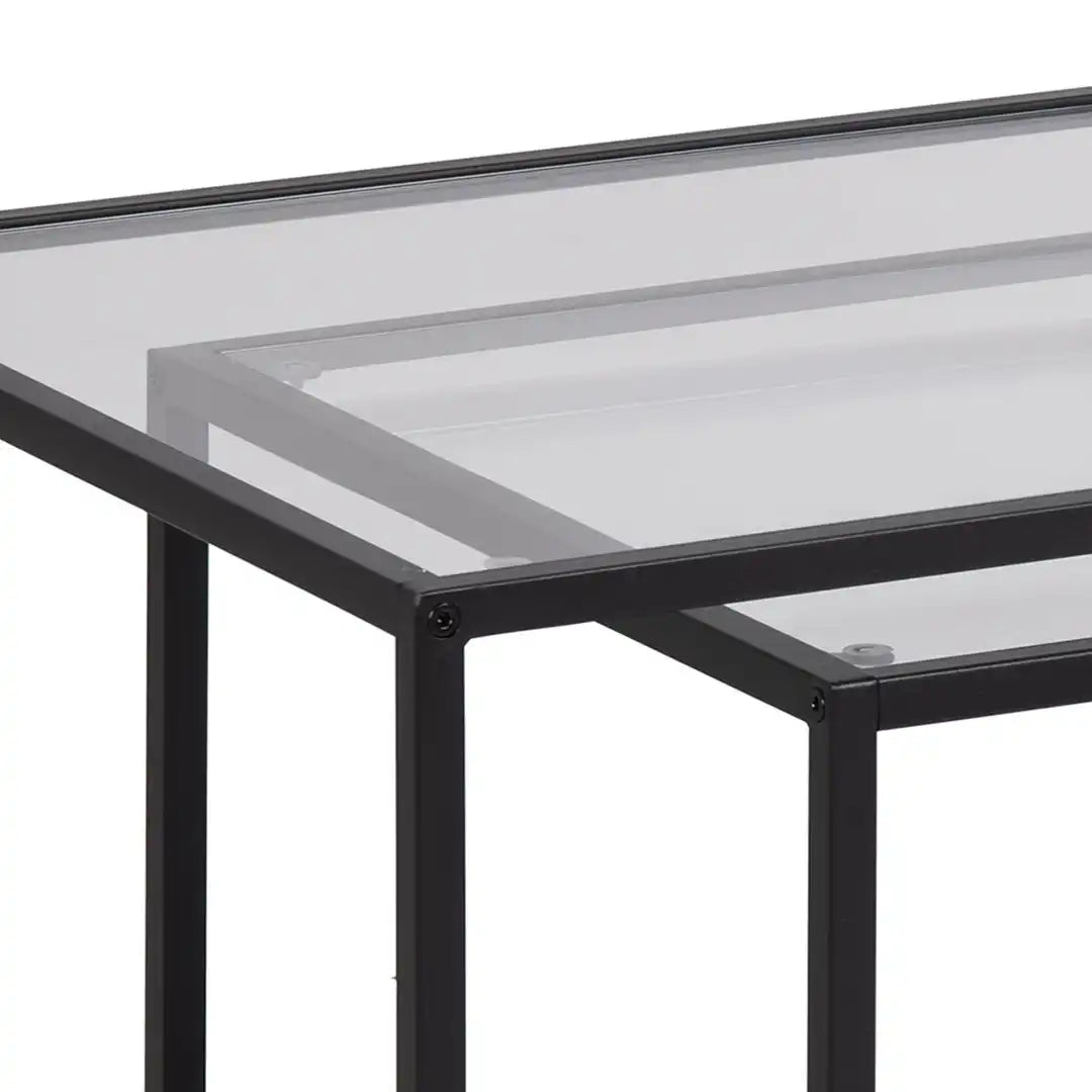 Seaford Black Metal Coffee Table Set with Glass Top - Price Crash Furniture
