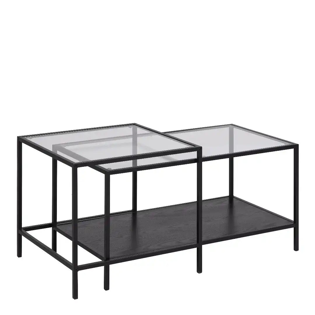 Seaford Black Metal Coffee Table Set with Glass Top - Price Crash Furniture