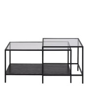 Seaford Black Metal Coffee Table Set with Glass Top - Price Crash Furniture