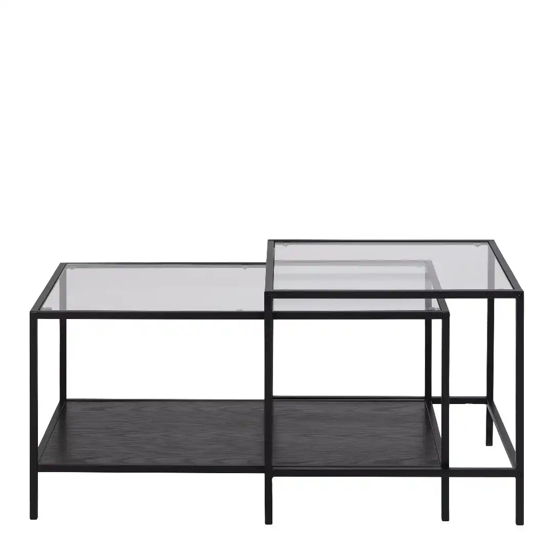 Seaford Black Metal Coffee Table Set with Glass Top - Price Crash Furniture