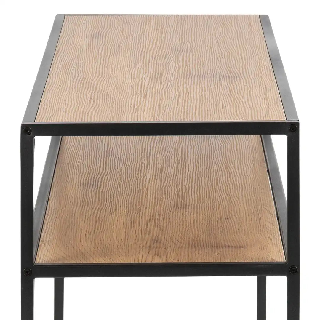 Seaford Black Metal Console Table with Oak Top - Price Crash Furniture