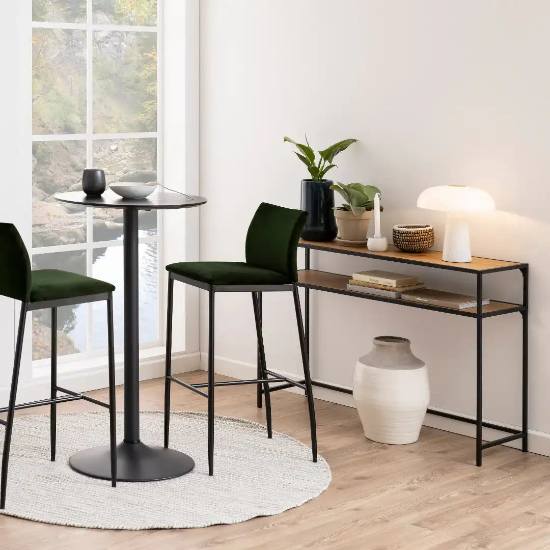 Seaford Black Metal Console Table with Oak Top - Price Crash Furniture