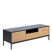 Seaford TV Unit 2 Doors 1 Drawer in Black & Oak - Price Crash Furniture