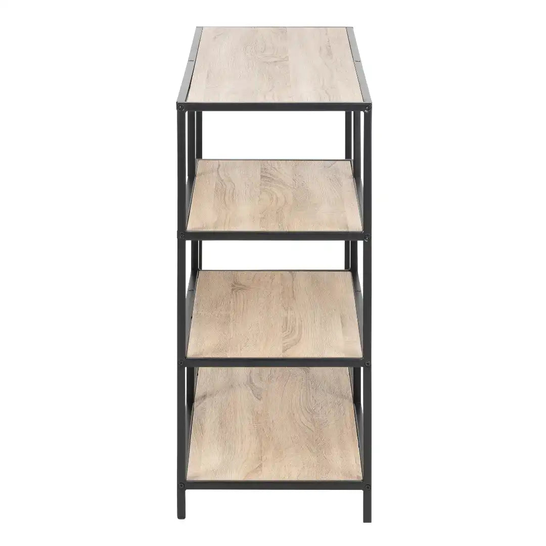 Seaford Wide Black Metal Bookcase with 4 Sonoma Oak Shelves - Price Crash Furniture