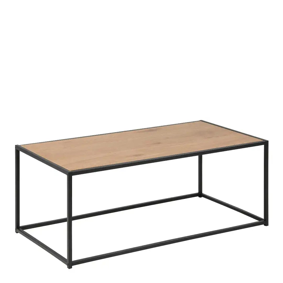 Seaford Rectangular Black Metal Coffee Table with Oak Top - Price Crash Furniture