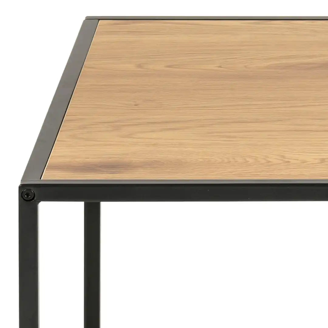 Seaford Square Black Metal Coffee Table with Oak Top - Price Crash Furniture