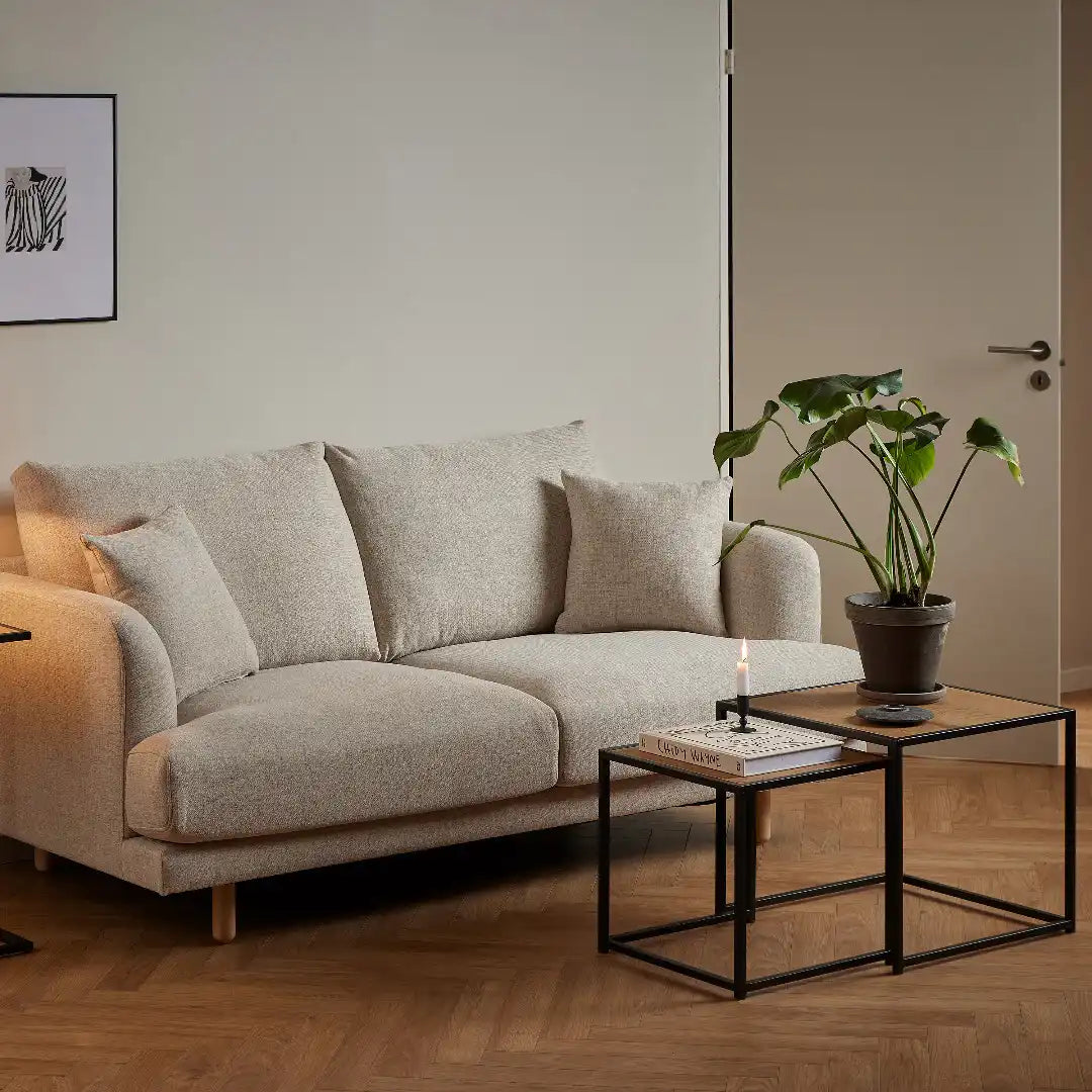 Seaford Black Metal Nest of Tables with Oak Top - Price Crash Furniture