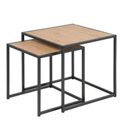 Seaford Black Metal Nest of Tables with Oak Top - Price Crash Furniture
