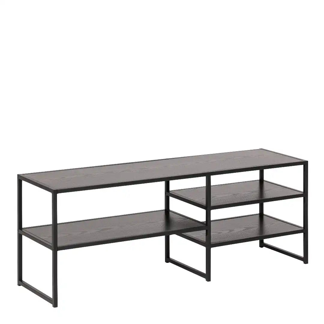 Seaford Black Metal Open TV Unit with 3 Black Shelves - Price Crash Furniture