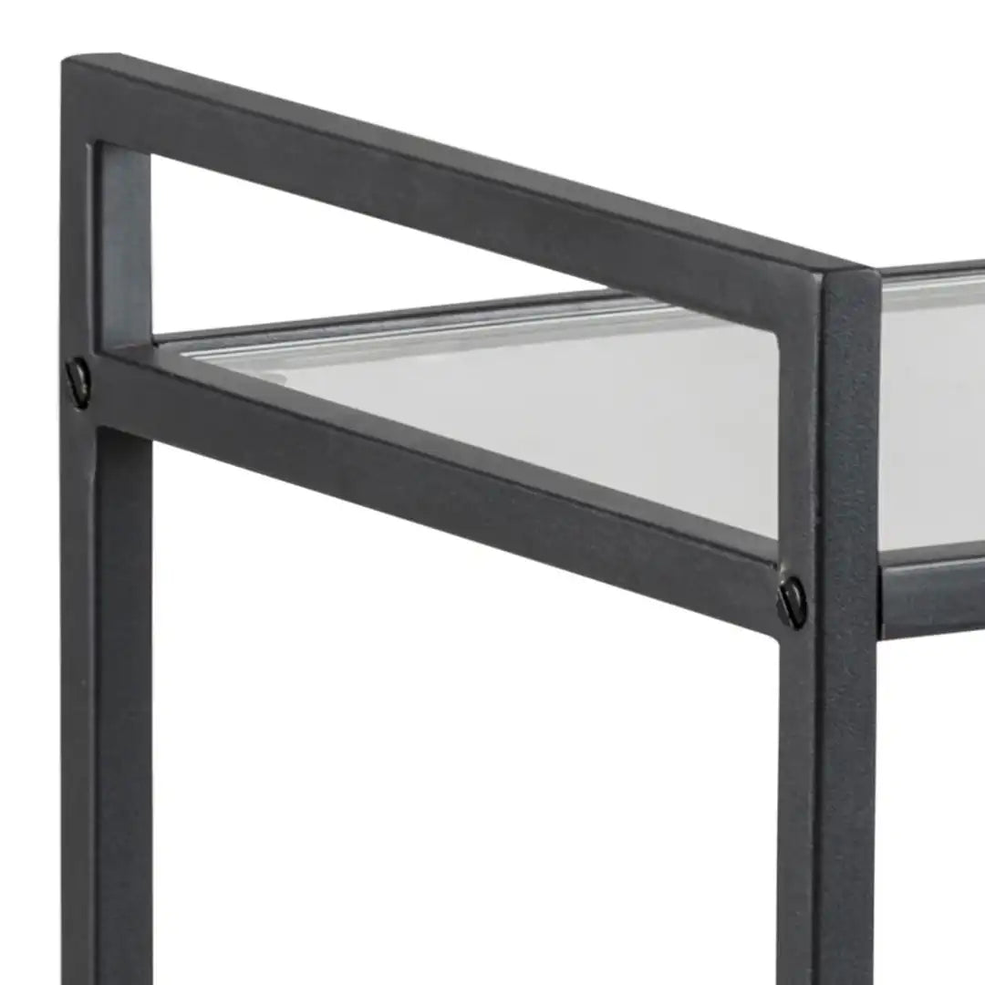 Seaford Black Metal Serving Trolley with Glass Top - Price Crash Furniture