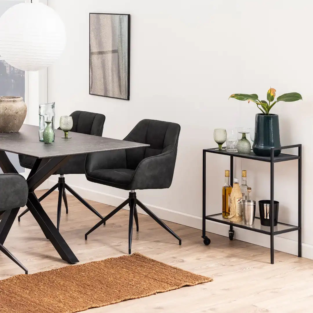 Seaford Black Metal Serving Trolley with Glass Top - Price Crash Furniture