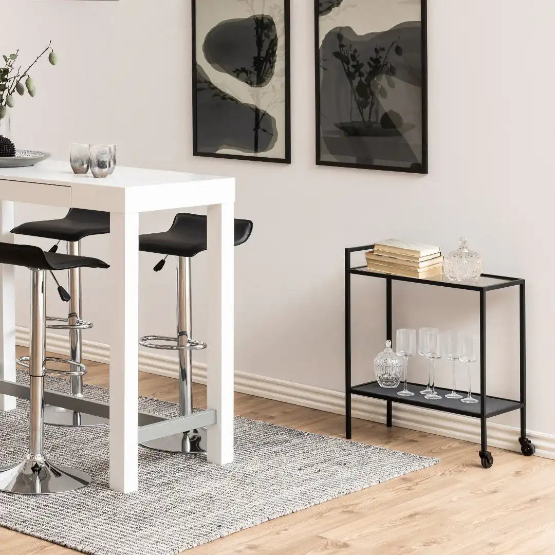 Seaford Black Metal Serving Trolley with Glass Top - Price Crash Furniture