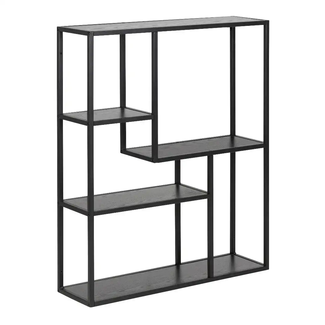 Seaford Black Metal Wall Shelf with 3 Additional Black Shelves - Price Crash Furniture