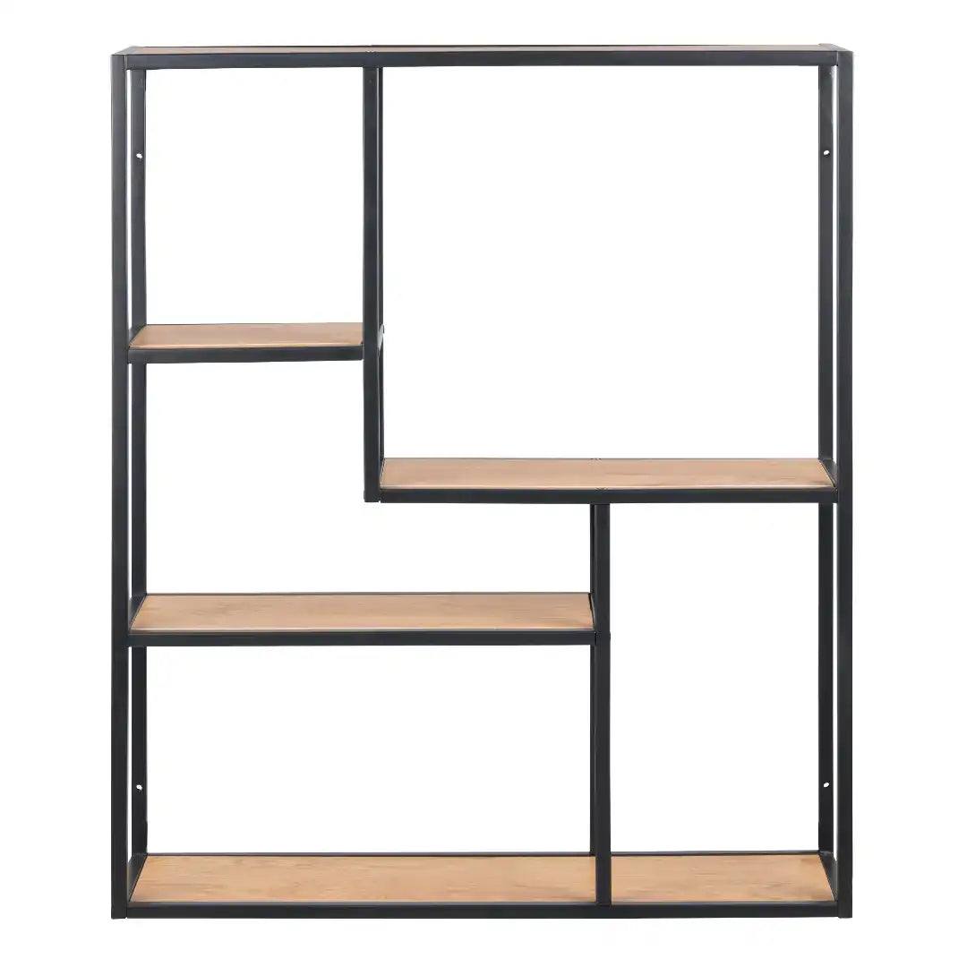 Seaford Black Metal Wide Wall Shelf with 3 Additional Oak Shelves - Price Crash Furniture