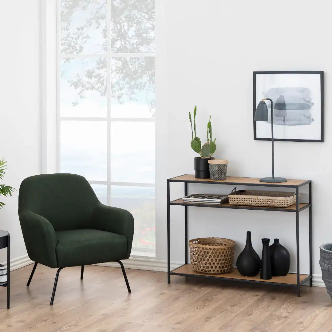 Seaford Console Table, 2 Shelves in Black and Oak - Price Crash Furniture