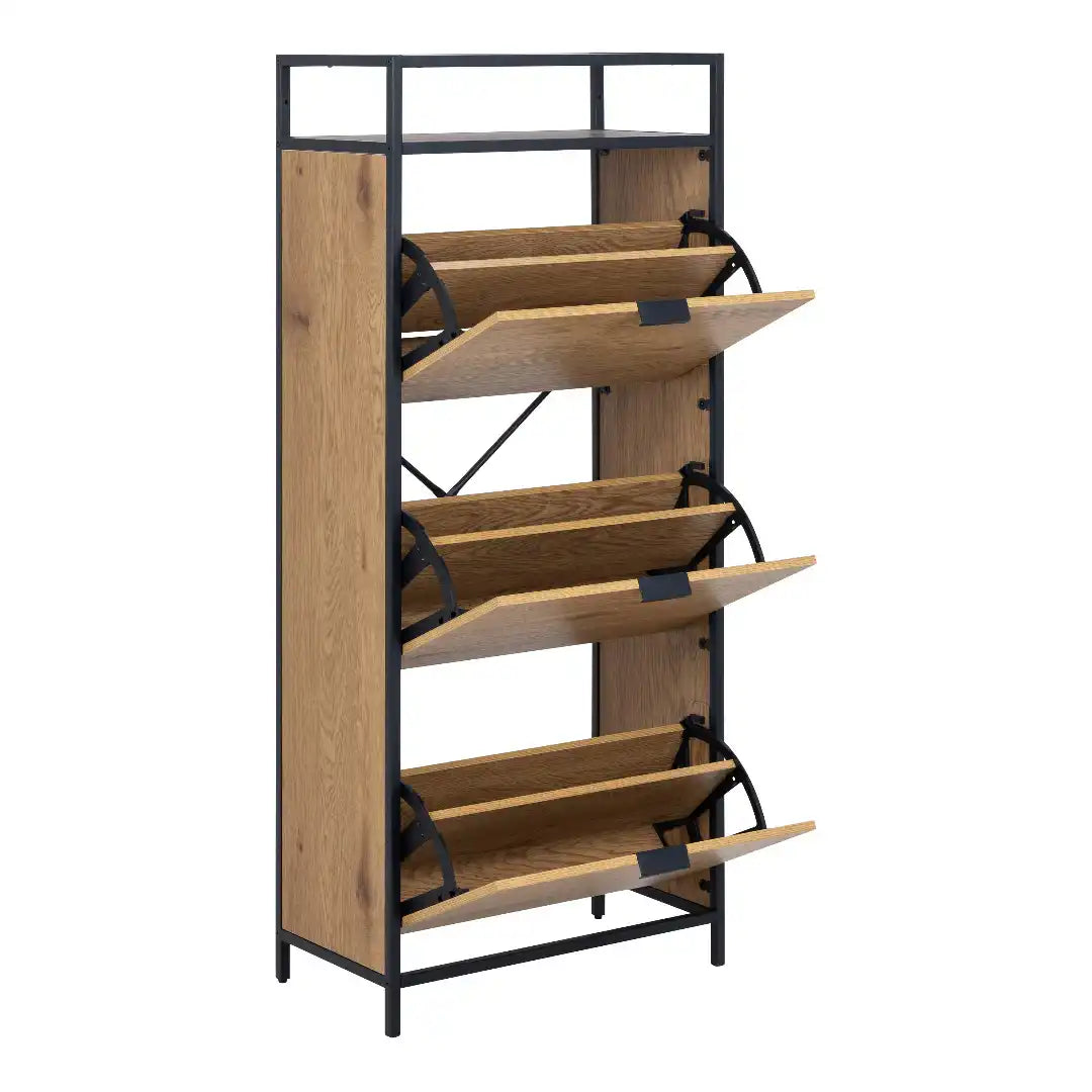 Seaford Shoe Cabinet in Black and Oak - Price Crash Furniture