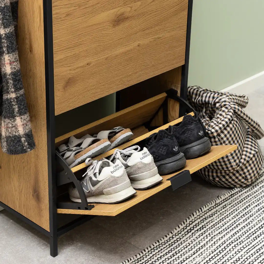 Seaford Shoe Cabinet in Black and Oak - Price Crash Furniture