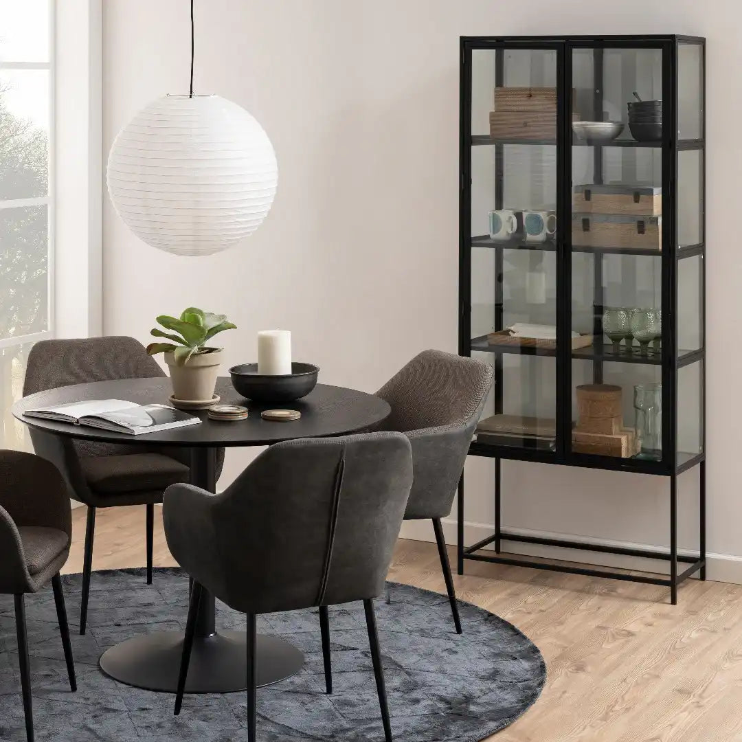 Seaford Tall Black Metal 2 Door Display Cabinet - Price Crash Furniture