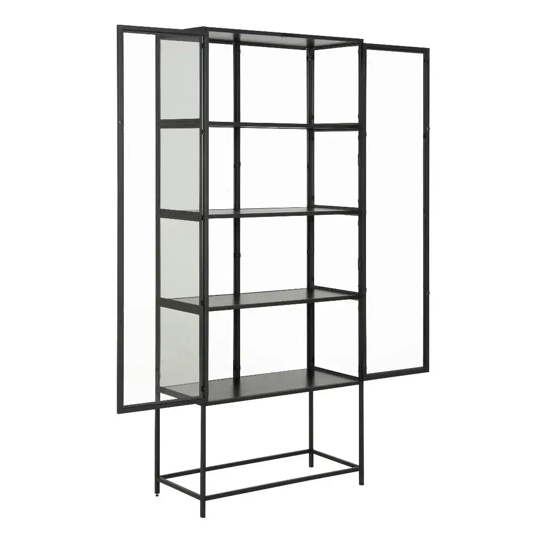 Seaford Tall Black Metal 2 Door Display Cabinet - Price Crash Furniture